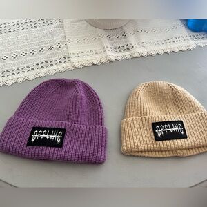 OFFLINE Purple and Tan Beanie Set